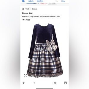 Big Girls Long Sleeved Striped Ballerina Bow Dress NWT
